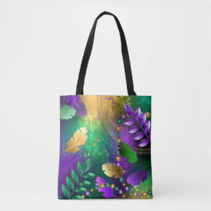 Iridescent mardi gras background with beads tote bag