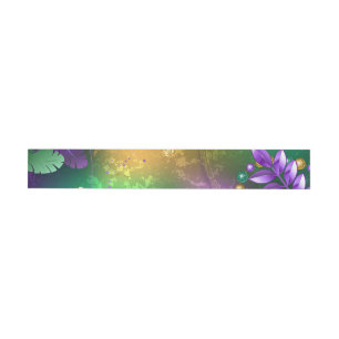 Iridescent mardi gras background with beads wraparound address label