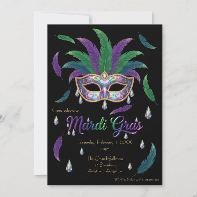 Iridescent Mardi Gras Party Invitation (Front)