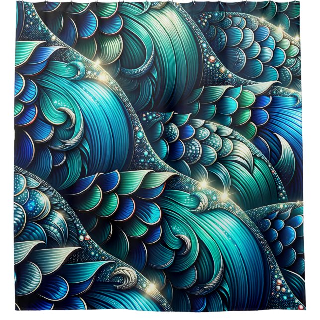 “Iridescent Mermaid Scales" Shower Curtain (Front)