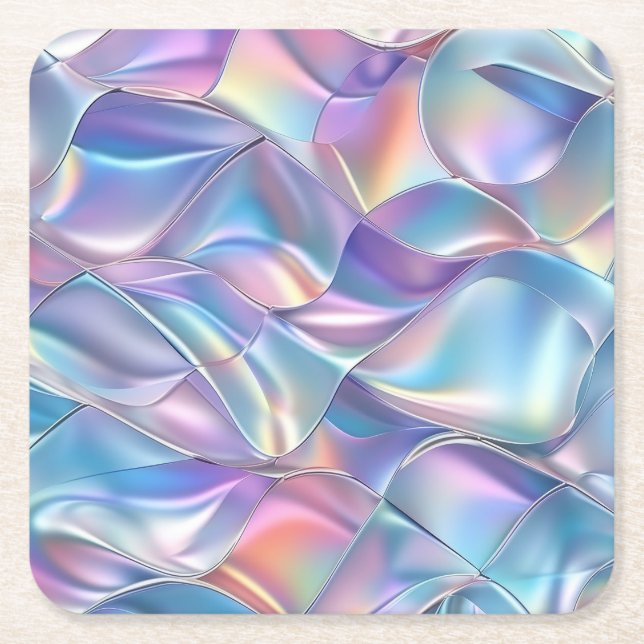 Iridescent Metallic 6 Geometric Square Paper Coaster (Front)