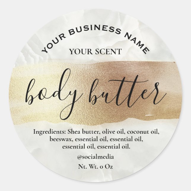 Iridescent Metallic Gold Marble Body Butter Labels (Front)