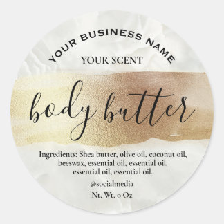 Iridescent Metallic Gold Marble Body Butter Labels