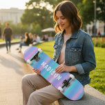 Iridescent Modern Girly Pink Blue Personalised Skateboard<br><div class="desc">Iridescent Modern Girly Pink Blue Personalised features a modern colourful iridescent background in pink, purple and blue with your personalised name. Personalise by editing the text in the text box provided. Designed by ©Evco Studio www.zazzle.com/store/evcostudio</div>