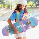 Iridescent Modern Girly Pink Blue Personalised Skateboard<br><div class="desc">Iridescent Modern Girly Pink Blue Personalised features a modern colourful iridescent background in pink,  purple and blue with your personalised name. Personalise by editing the text in the text box provided. Designed by ©Evco Studio www.zazzle.com/store/evcostudio</div>