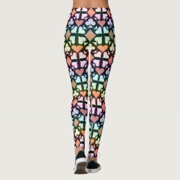 Iridescent Multicolor Playing Card Symbols Pattern Leggings