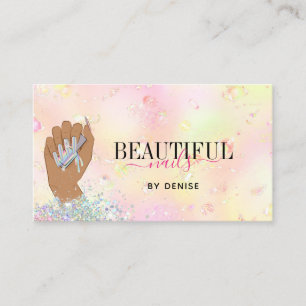 iridescent nail salon woman hand nails technician  business card
