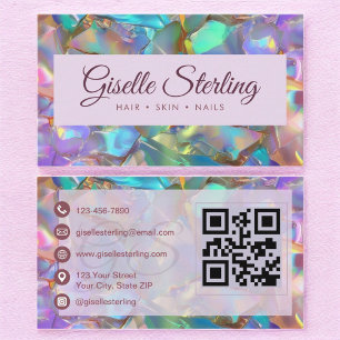 Iridescent Opal Stone QR Code Elegant Modern Business Card