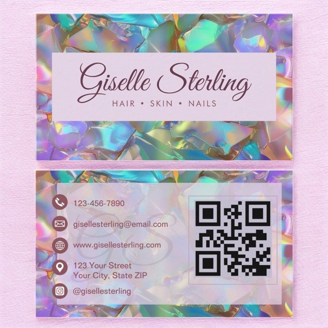 Iridescent Opal Stone QR Code Elegant Modern Business Card (Creator Uploaded)