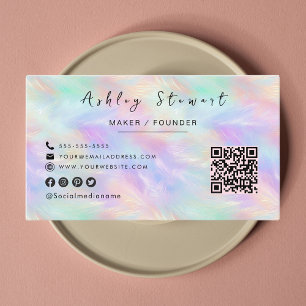 Iridescent Opal Stylish Qr Code Professional Logo Business Card