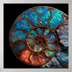 Iridescent Opalised Ammonite Fossil Detail Poster
