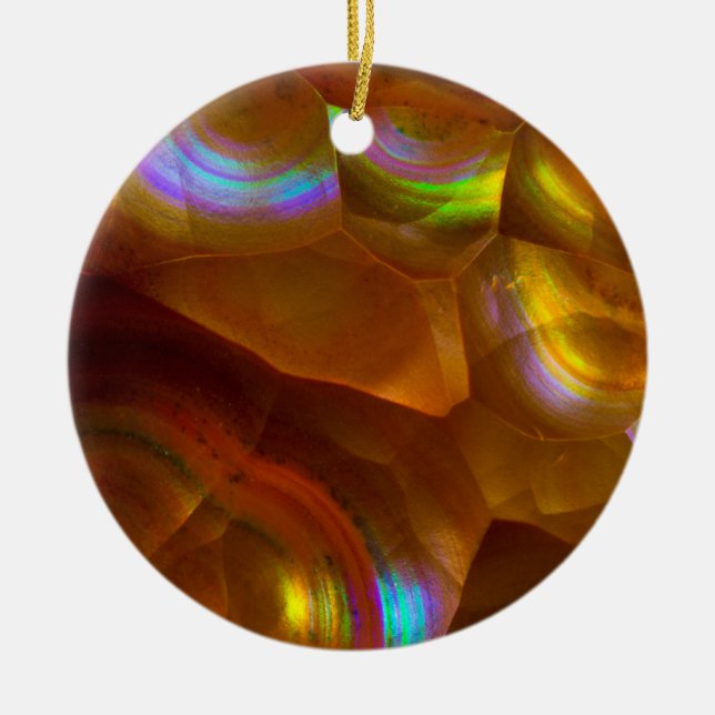 Iridescent orange fire opal ceramic tree decoration (Front)