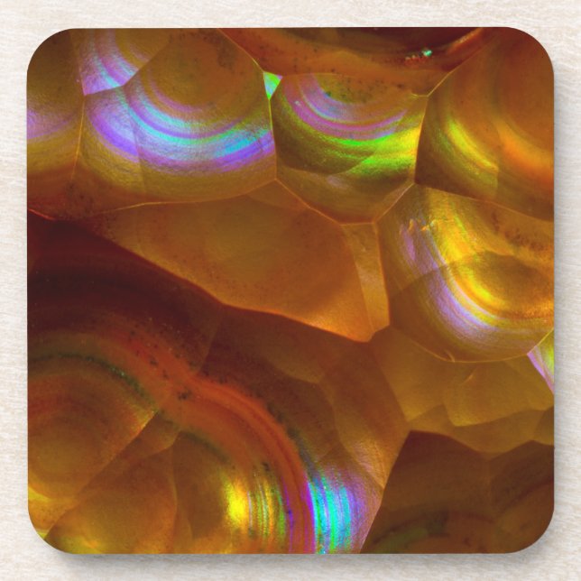 Iridescent orange fire opal coaster (Front)