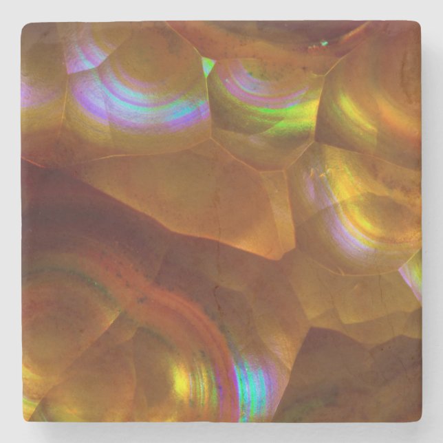 Iridescent orange fire opal stone coaster (Front)