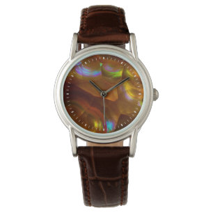 Iridescent orange fire opal watch