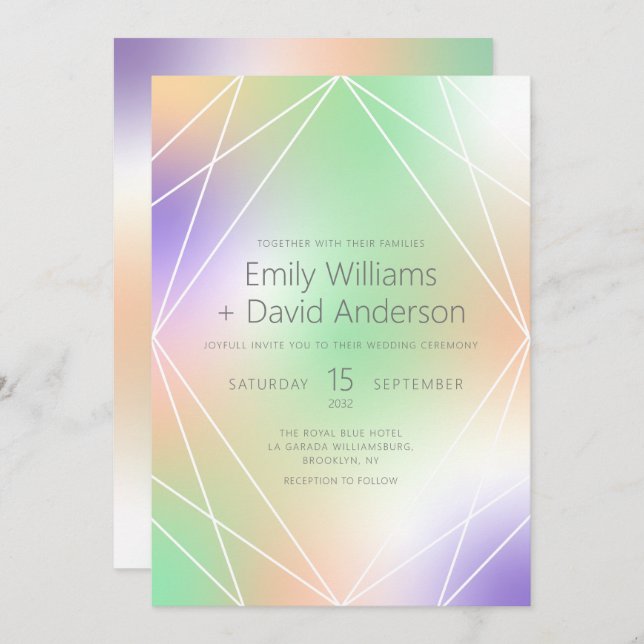 Iridescent Pastel Diamond Inspired Modern  Invitation (Front/Back)