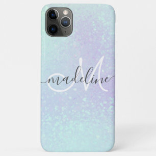 Iridescent Pastel Holographic Glitter Monogrammed iPhone 11 Pro Max Case