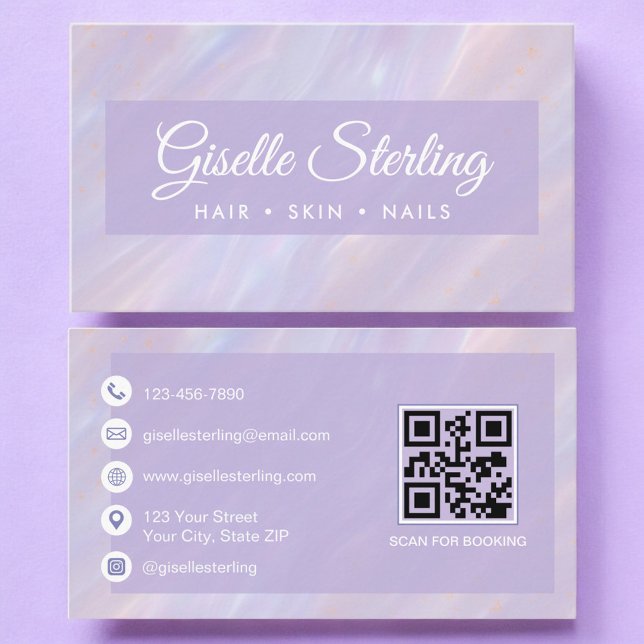 Iridescent Pastel Opal QR Code Holographic Stone Business Card (Creator Uploaded)