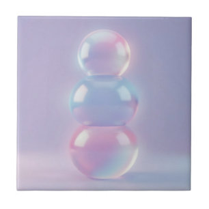 Iridescent Pastel Stacked Spheres Dreamy Tile