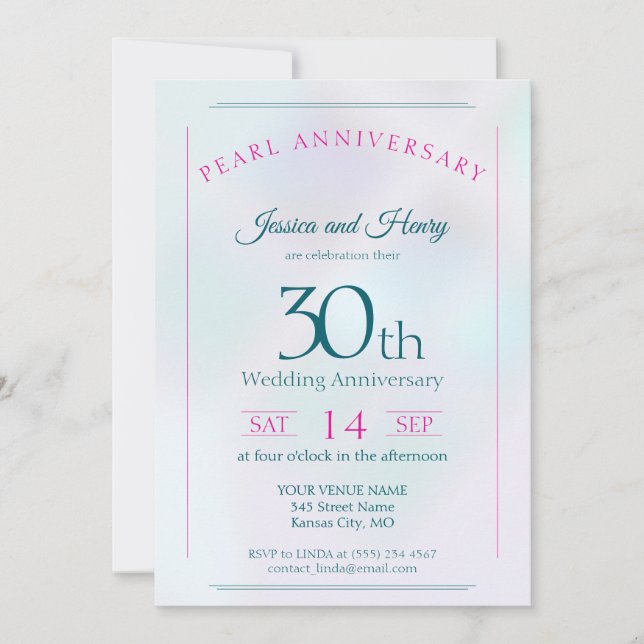 Iridescent Pearl 30th wedding anniversary Invitation (Front)