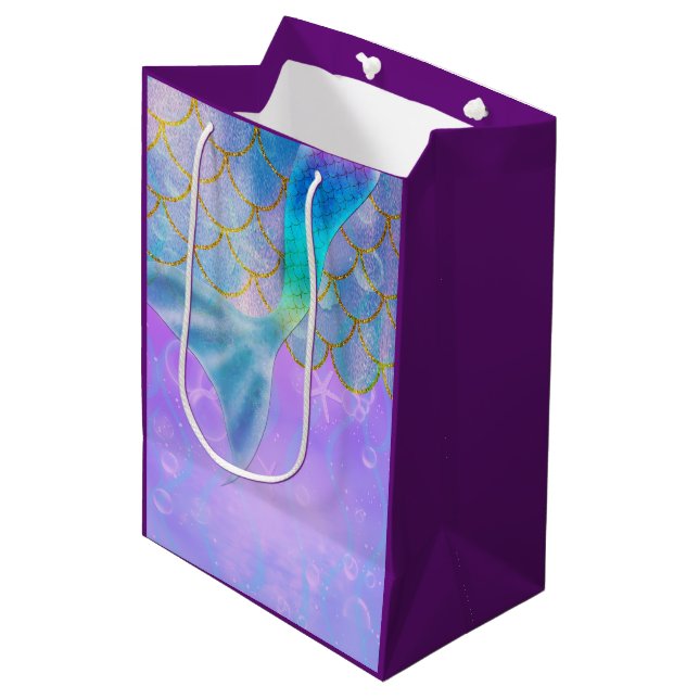 Iridescent Pearl Shimmer Mermaid Birthday Party Medium Gift Bag (Front Angled)