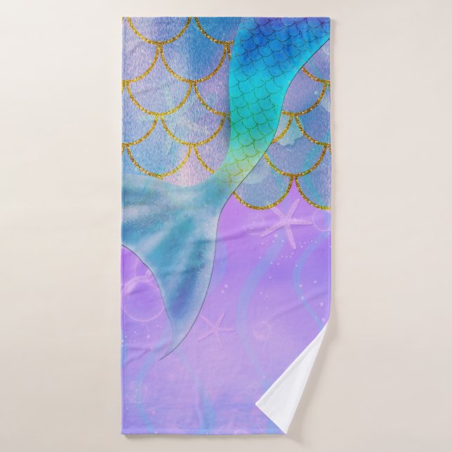 Iridescent Pearl Shimmer Sparkle Mermaid Tail Bath Towel Set (Bath Towel)