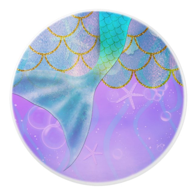 Iridescent Pearl Shimmer Sparkle Mermaid Tail Ceramic Knob (Front)