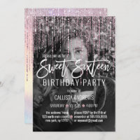 Iridescent Pink Glitter Fringe Photo Sweet 16
