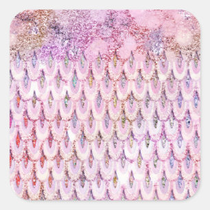 Iridescent pink Glitter Mermaid Fish Scales Square Sticker