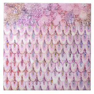 Iridescent pink Glitter Mermaid Fish Scales Tile