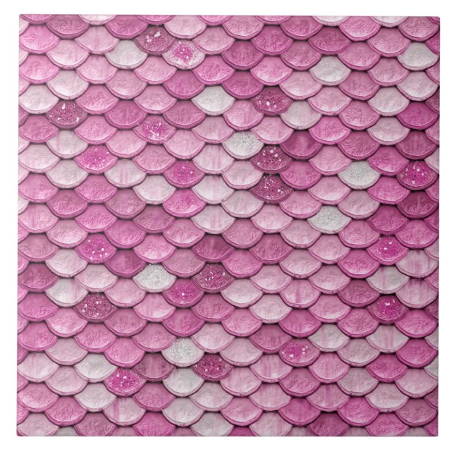 Iridescent Pink Glitter Shiny Mermaid Fish Scales Tile (Front)