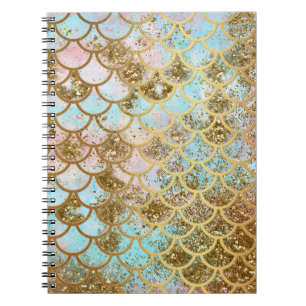 Iridescent Pink Gold Glitter Mermaid Fish Scales Notebook