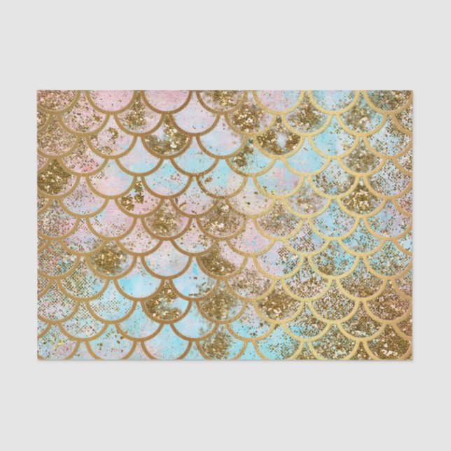 Iridescent Pink Gold Glitter Mermaid Fish Scales Tissue Paper (Front)