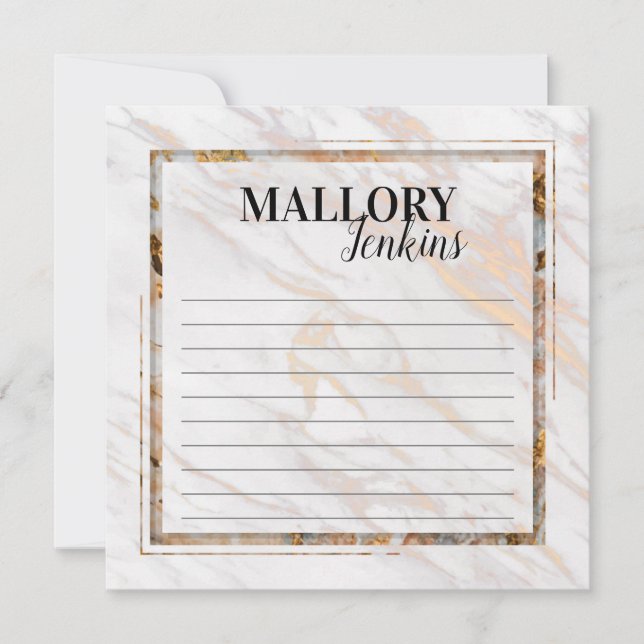 Iridescent Pink Marble Note Card (Front)