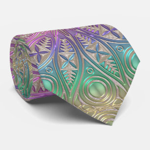 Iridescent Pink Purple Green Gold Mandala Tie