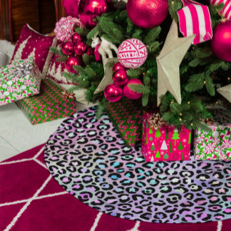 Iridescent Pink Rainbow Leopard Spot Brushed Polyester Tree Skirt