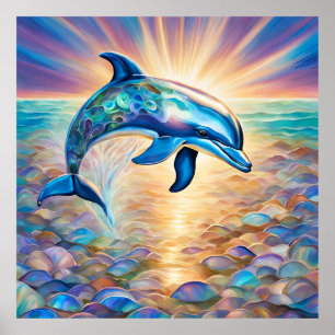 Iridescent Playful Dolphin Poster
