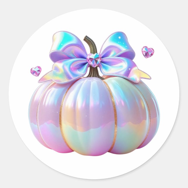Iridescent Pumpkin with Crystal Hearts Classic Round Sticker (Front)