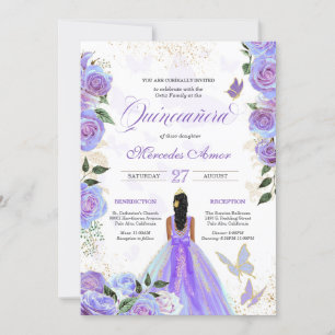 Iridescent Purple Butterflies Mariposa Quinceanera Invitation
