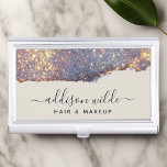 Iridescent Purple Gold Glam Glitter Business Card Holder<br><div class="desc">Iridescent Purple Gold Glam Glitter Business Card Case. This design features a classy signature script style font set against a beautiful modern iridescent sparkle background. Perfect for a beauty salon,  hair stylist,  makeup artist,  or cosmetologist.</div>