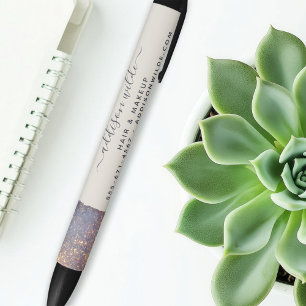 Iridescent Purple Gold Glam Glitter Modern Salon Black Ink Pen