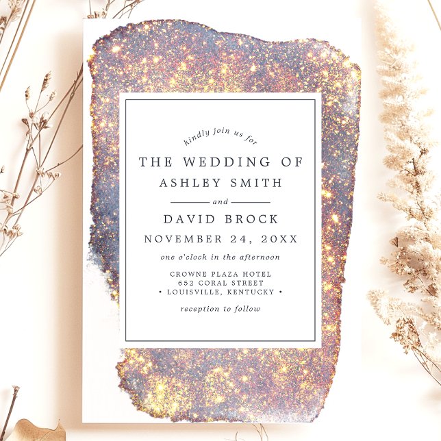 Iridescent Purple Gold Glitter Wedding Invitation (Creator Uploaded)