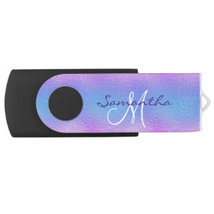 Iridescent Purple Pretty Monogram Personalised USB Flash Drive