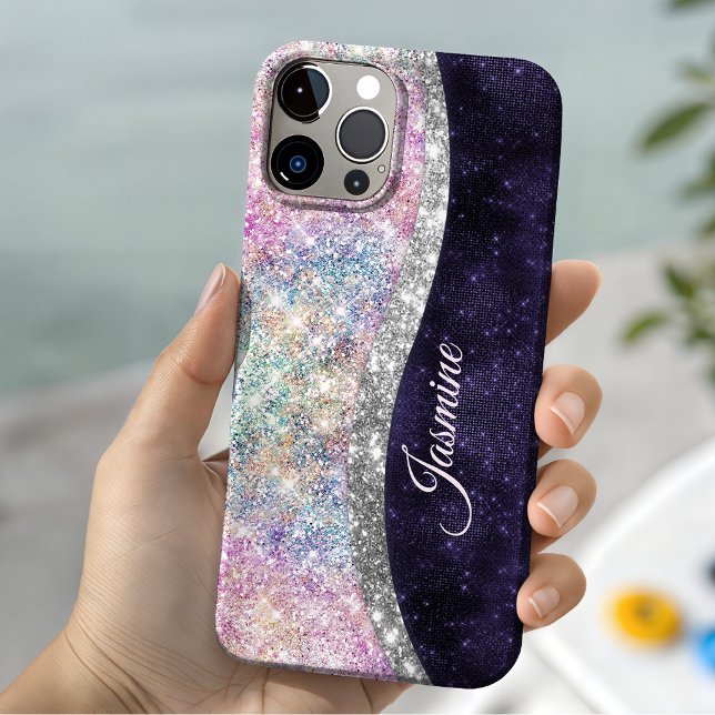 iridescent purple silver faux glitter monogram Case-Mate iPhone case (Creator Uploaded)