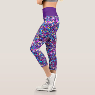 Iridescent Purple Star Glitters Capri Leggings