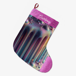 Iridescent Rainbow Colours Personalised Glitter Large Christmas Stocking