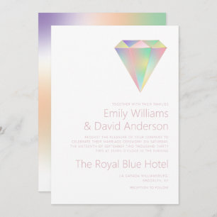 Iridescent Rainbow Diamond Rose Gold Wedding  Invitation