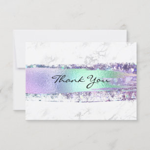 Iridescent Rainbow Foil Brush Stroke Marble Thank You Card