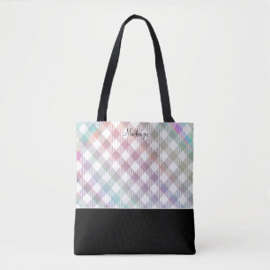 Iridescent Rainbow Gingham Pattern with Monogram Tote Bag