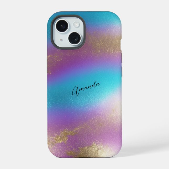 Iridescent Rainbow Glam iPhone 15 Case (Back)